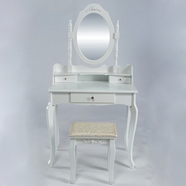 Shop Belleze Makeup Vanity Table Set With Mirror And Stool Dressing