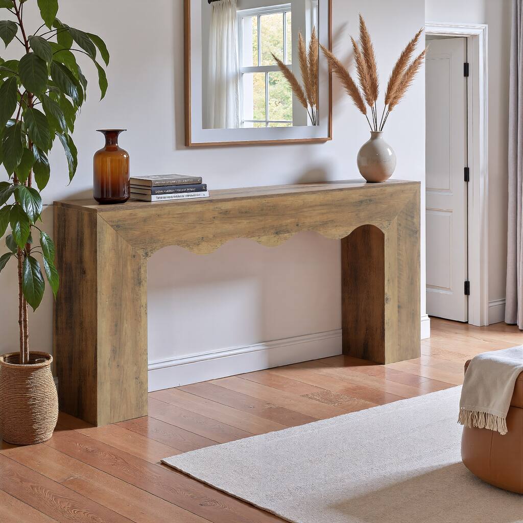 63” Farmhouse Console Table, Brown Entryway Table with Storage - 63" x 11.81"
