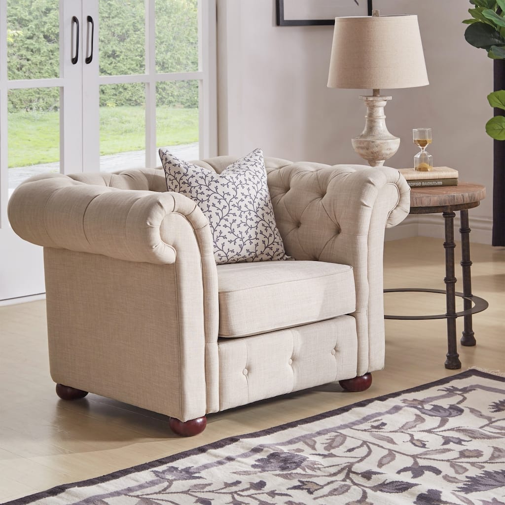 Knightsbridge Tufted Scroll Arm Chesterfield Chair by iNSPIRE Q Artisan