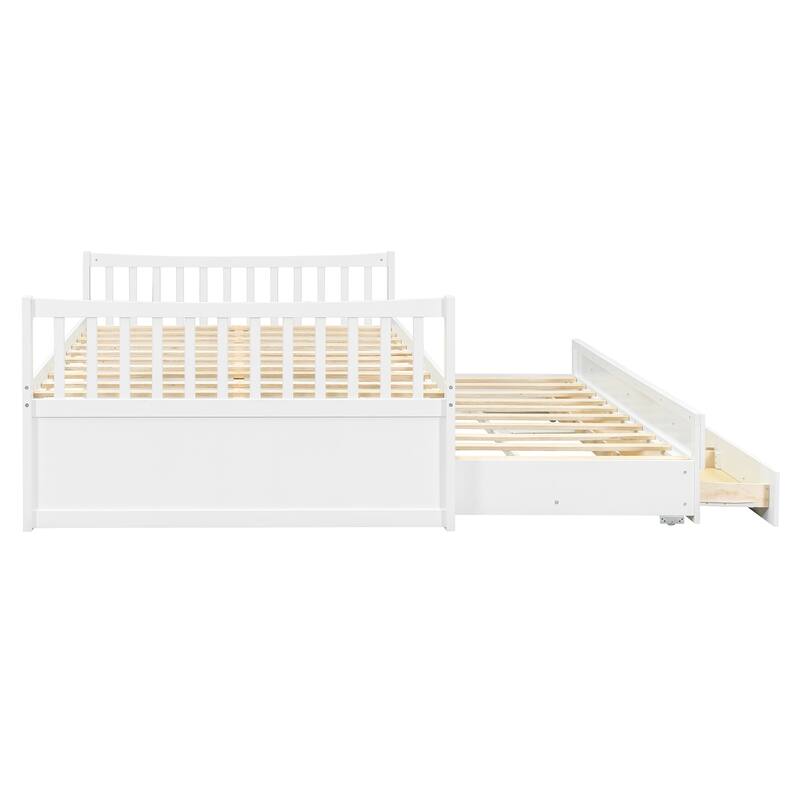 Wood Captains Bed Storage Daybed Full Size Platform Bed with Twin Size Trundle and Drawers, Built-in Smoothly Casters