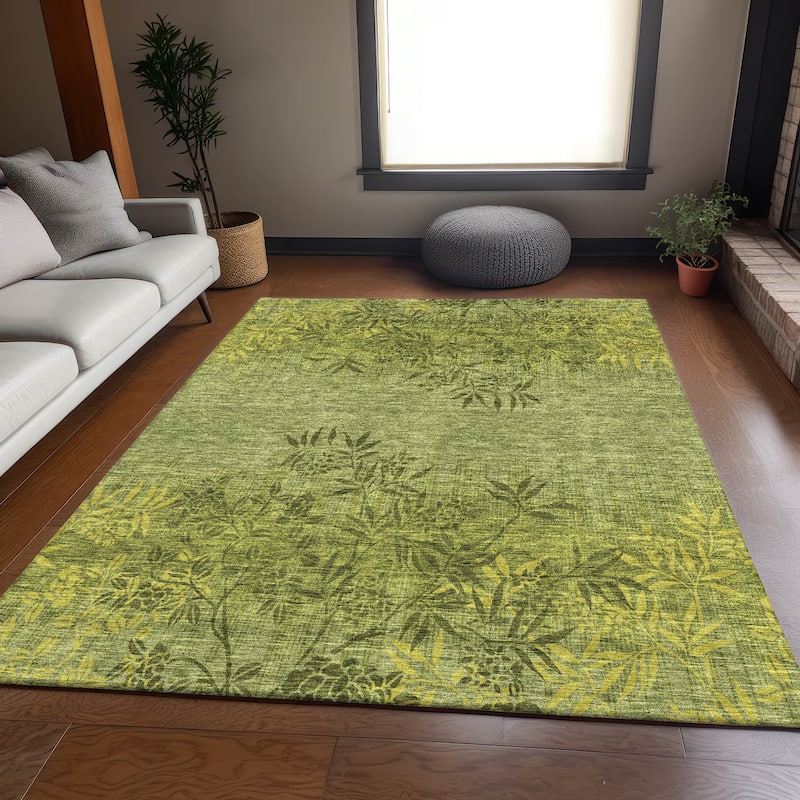 Premium Washable Super Soft Floral Imprints Mayfield Rug - Olive - 10' x 14' - Rectangle