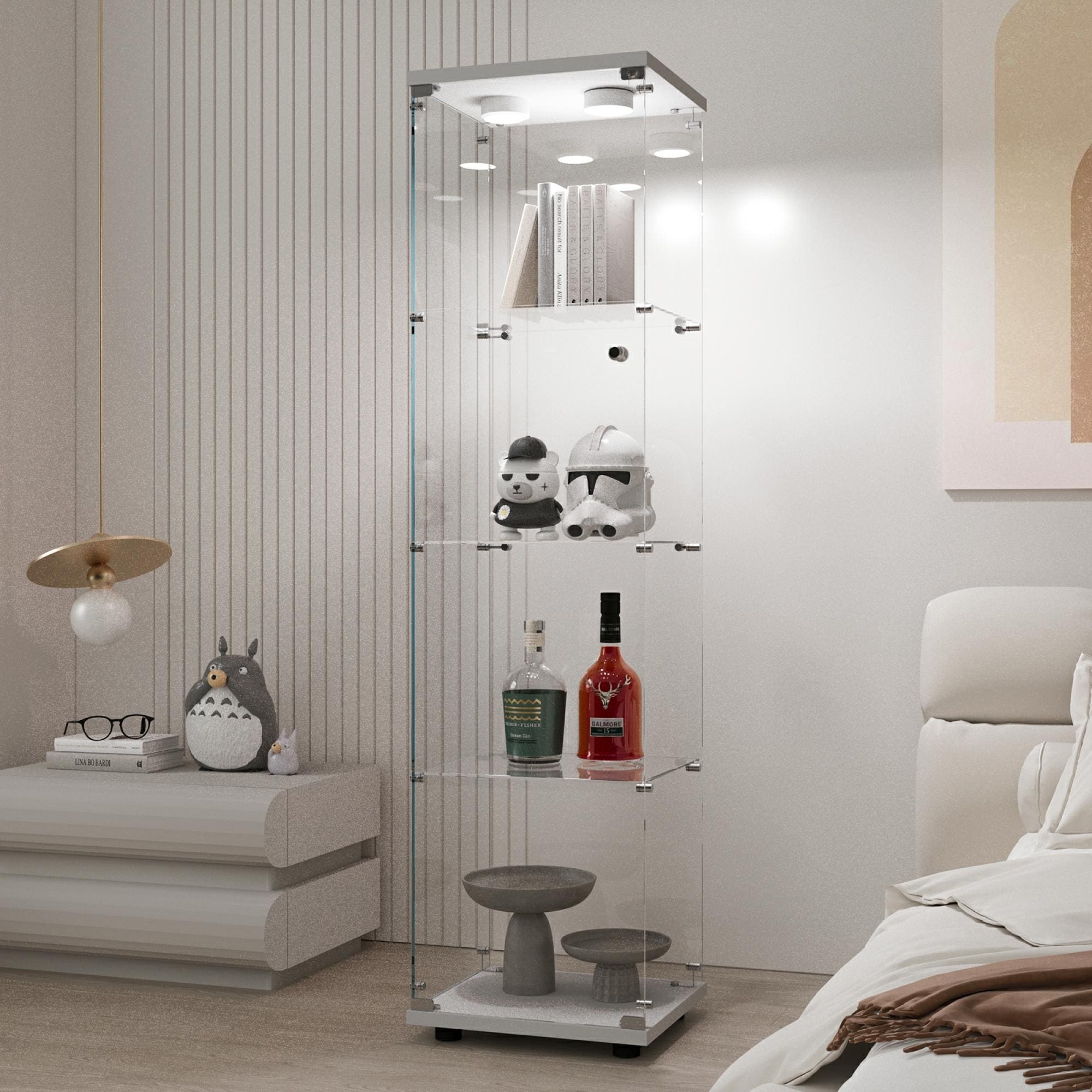 Roomfitters Glass Display Cabinet with Battery Powered Sensor Light, Lockable Curio Storage Cabinet Glass Door