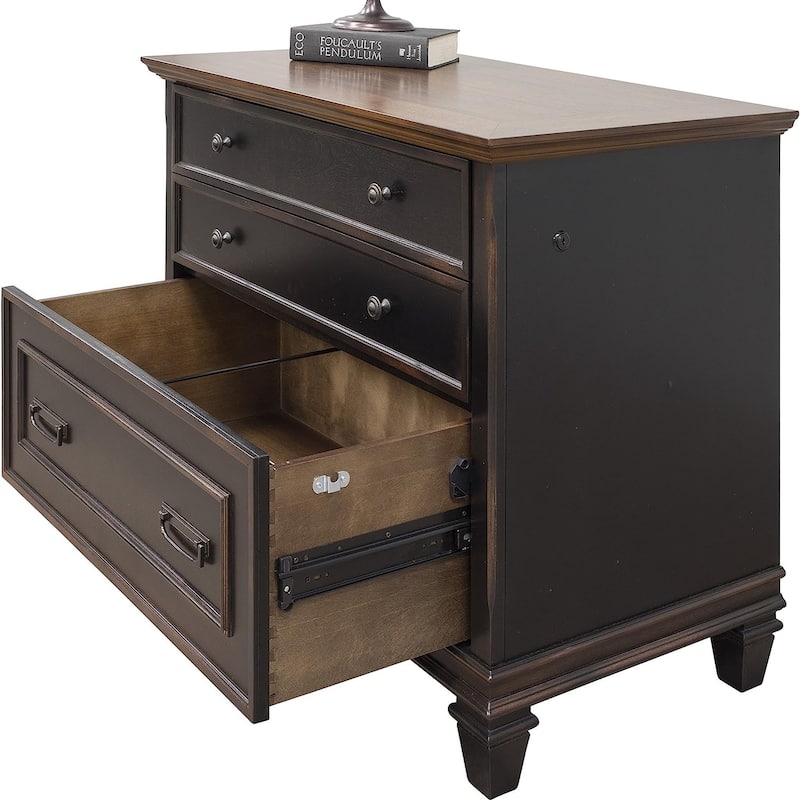 Hartford Wood Lateral File With Locking Legal/Letter File Drawer, Storage Cabinet, Black