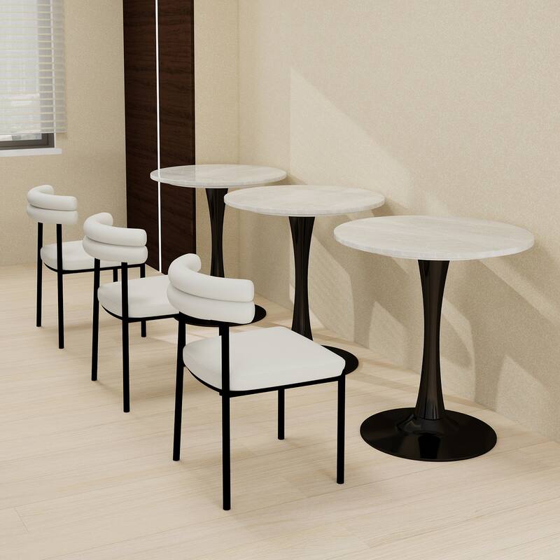 27.6" Mid-Century Modern Style Dining Table, Accommodates 2-4 People, Featuring A Round White-Veined Marble Tabletop