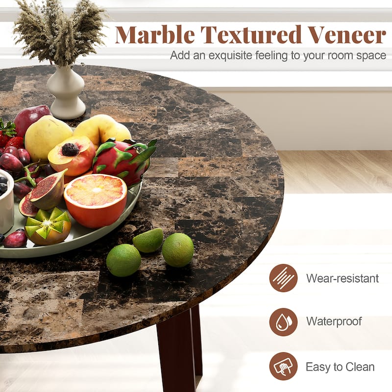 Gymax 35'' Kitchen Table Round Dining Table w/ Marble-textured Veneer
