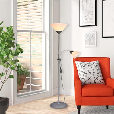 Adjustable 70'' Silver Torchiere Floor Lamp with Reading Light