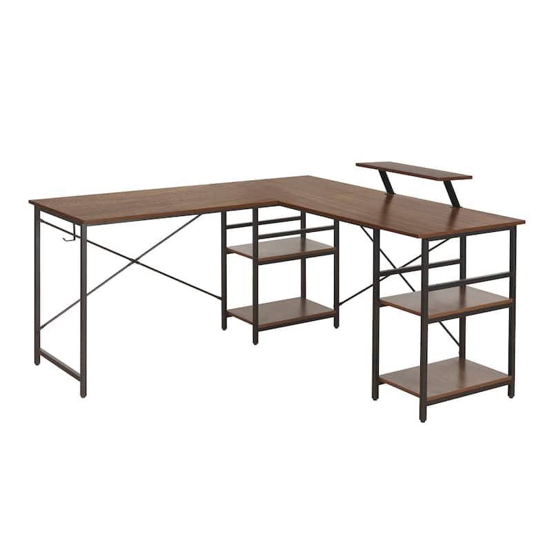 Versatile L-Shaped Computer Desk with Adjustable Shelves, Accessory Holder, and Scratch-Resistant Steel Frame