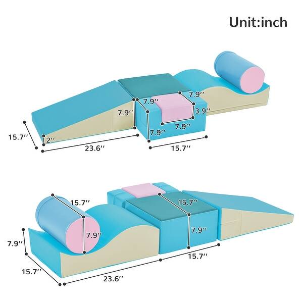 dimension image slide 3 of 4, Colorful Soft Climb and Crawl Foam Playset 6 in 1, Soft Play Equipment Climb and Crawl Playground for Kids
