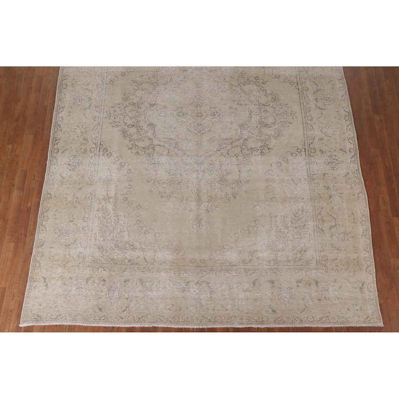 Hand Knotted Oriental 100% Wool Carpet Traditional Floral Beige & Ivories Tabriz Area Rug - 12' 5'' X 8' 10''