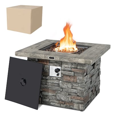 Costway 34.5'' Square Propane Gas Fire Pit Table Faux Stone w/ Lava - See Details