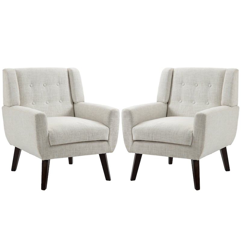 Set of 2 Modern Accent Chair Cotton Linen Upholstered Armchair for Living Room - Beige