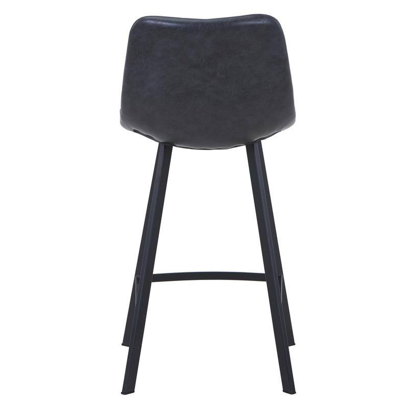 Elland Modern Minimalist Leather Upholstered Bar Stool with Accent Black Metal Base and Back Support for Home Bar or Kitchen