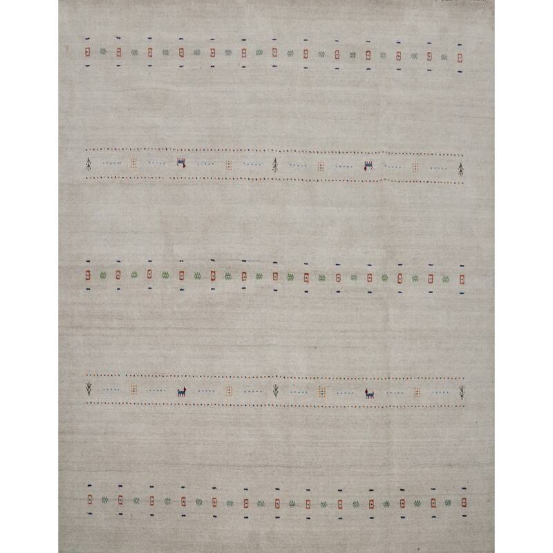 Hand Knotted Oriental 100% Wool Carpet Tribal Animal Pictorial Beige & Ivories Gabbeh Area Rug - 8' 0'' X 8' 2''