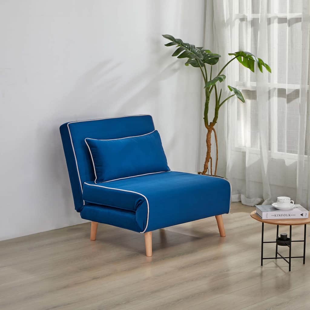 CANON Modern Velvet Foldable Sofa Bed with Piping Design - 3-Position Adjustable Backrest