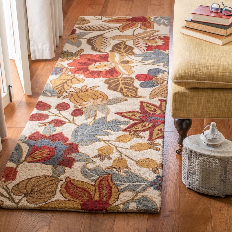 SAFAVIEH Handmade Blossom Biagina Modern Floral Wool Rug - 2'3" x 10' Runner - Ivory/Multi