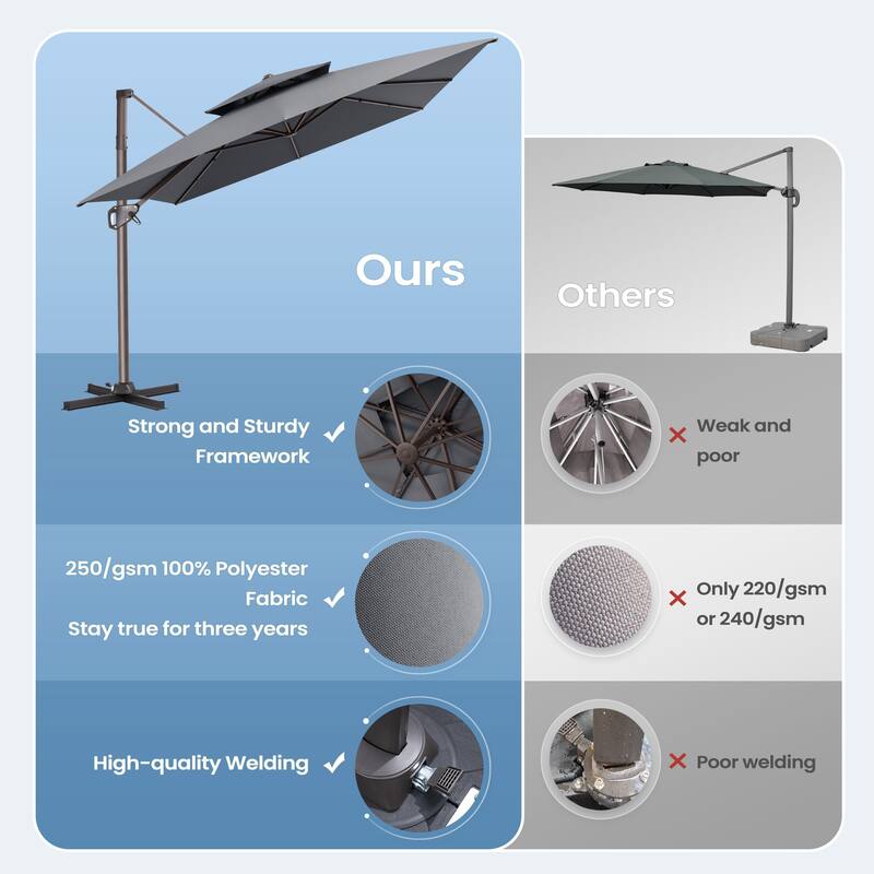 11 × 9 ft Outdoor Patio Cantilever Offset Dual Top Umbrella