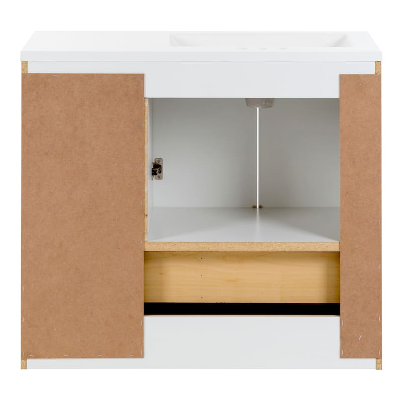 Spring Mill Cabinets Emlyn 36.5" Bathroom Vanity With Shelves, Drawer, and White Sink Top