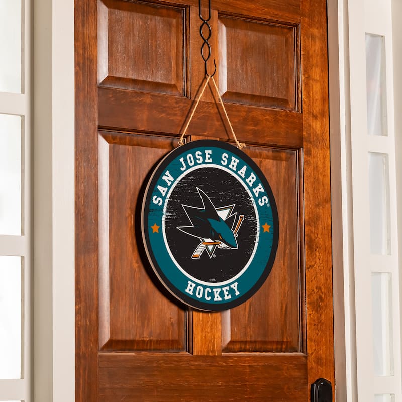San Jose Sharks Wooden Door Decor Wall Sign - Multi-Color - 18 x 18