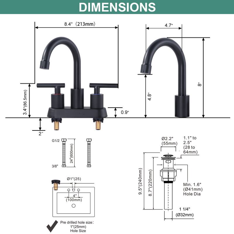 WOWOW 4 in. Centerset Double Handle High Arc Bathroom Faucet