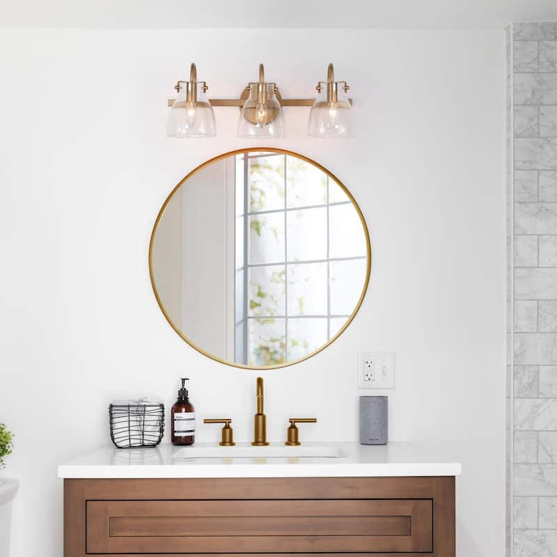 Modern 3-Light Gold Bathroom Vanity Light Glass Shade Wall Sconces - L 21"x W 9"x H 8"