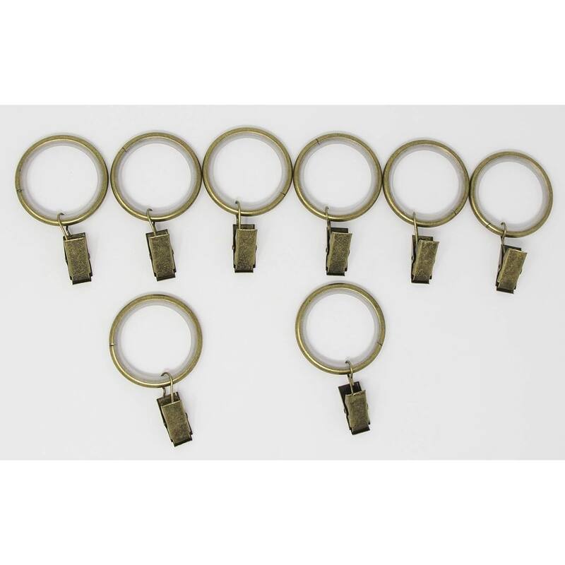 Set of 16 Curtain Drapery Rings with Clips, 1.5-inch Inner Diameter, Nylon Insert Quiet Smooth - Antique Brass