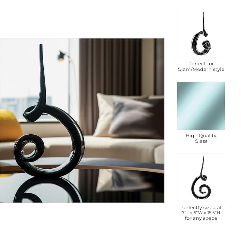 Glass Sculpture Stylish Abstract Swirl Decorative Accent - 16" Black - 7" x 5" x 15.5"