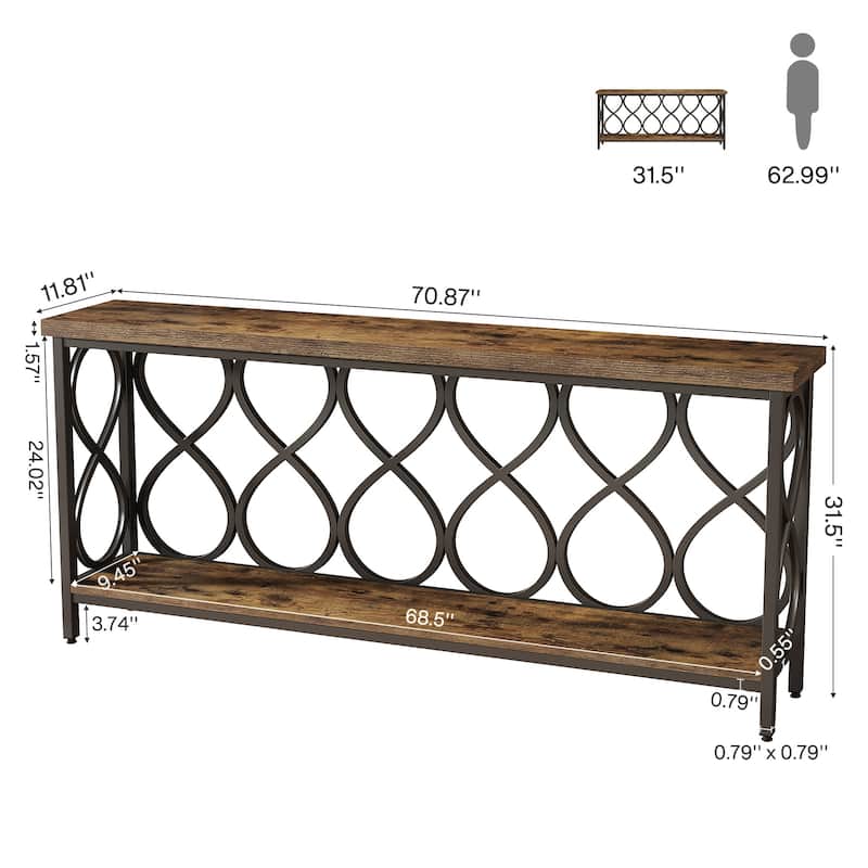70.9" Console Sofa Table, 2-Tier Industrial Entryway Accent Table