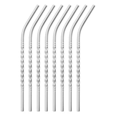 8Pcs 8.27" Long 0.24" Dia Stainless Steel Straws Bent Threaded Straws