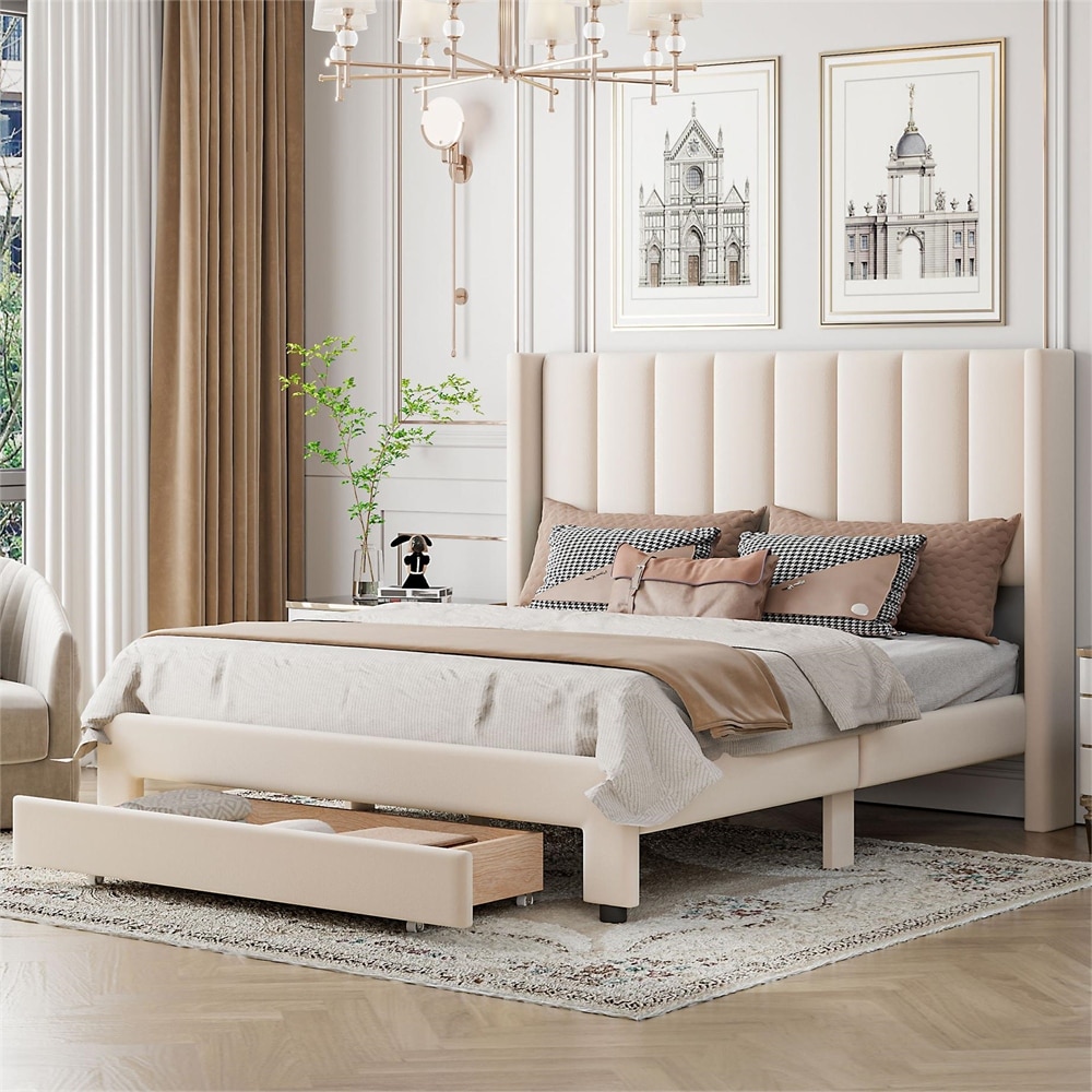 Velvet upholstered platform bed queen discount