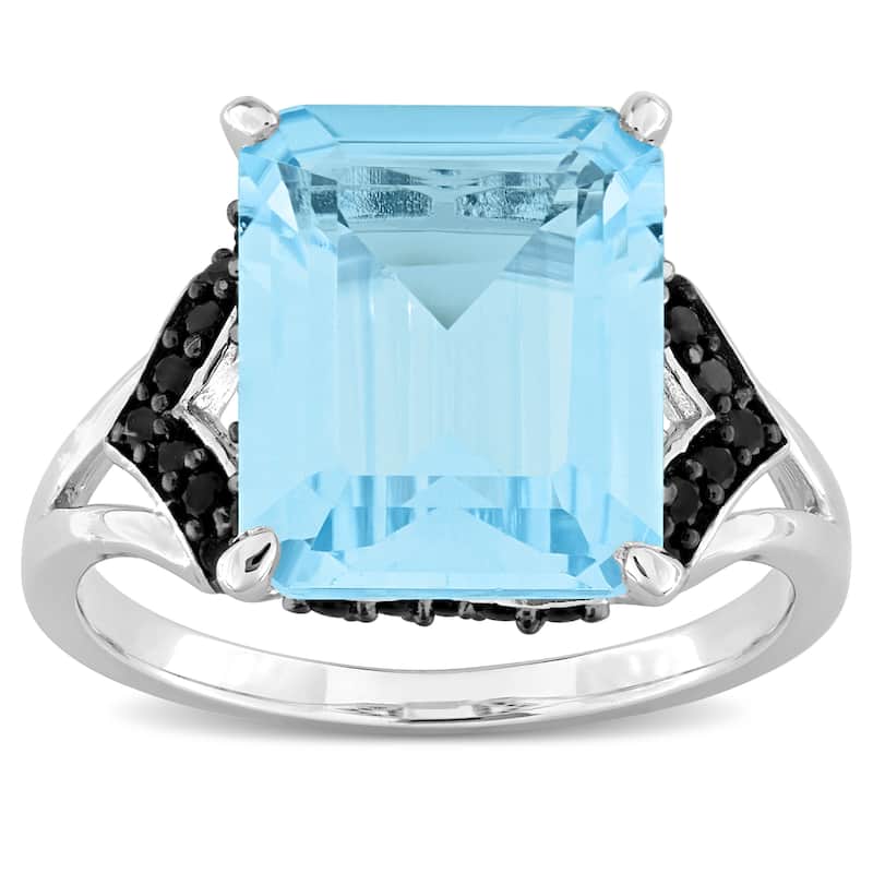Miadora 7 7/8ct TGW Sky Blue and Black Topaz Fashion Ring Silver
