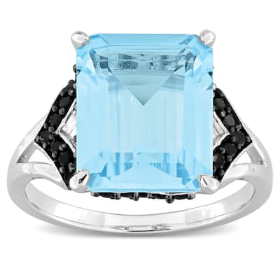 Miadora 7 7/8ct TGW Sky Blue and Black Topaz Fashion Ring Silver