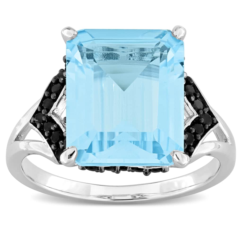 Miadora 7 7/8ct TGW Sky Blue and Black Topaz Fashion Ring Silver