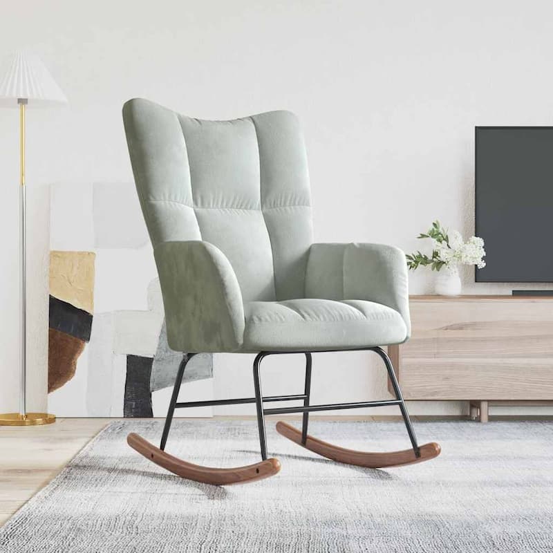 vidaXL Rocking Chair Accent Side Chair Padded Seat for Living Room Velvet - without Stool - Light gray