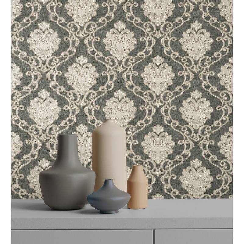 Fine Decor Florentine Charcoal Damask Wallpaper