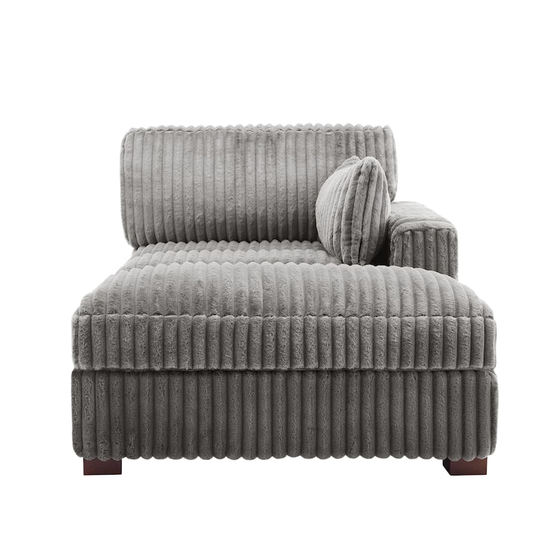 41" W Plush Corduroy Chaise Lounge with Pillows