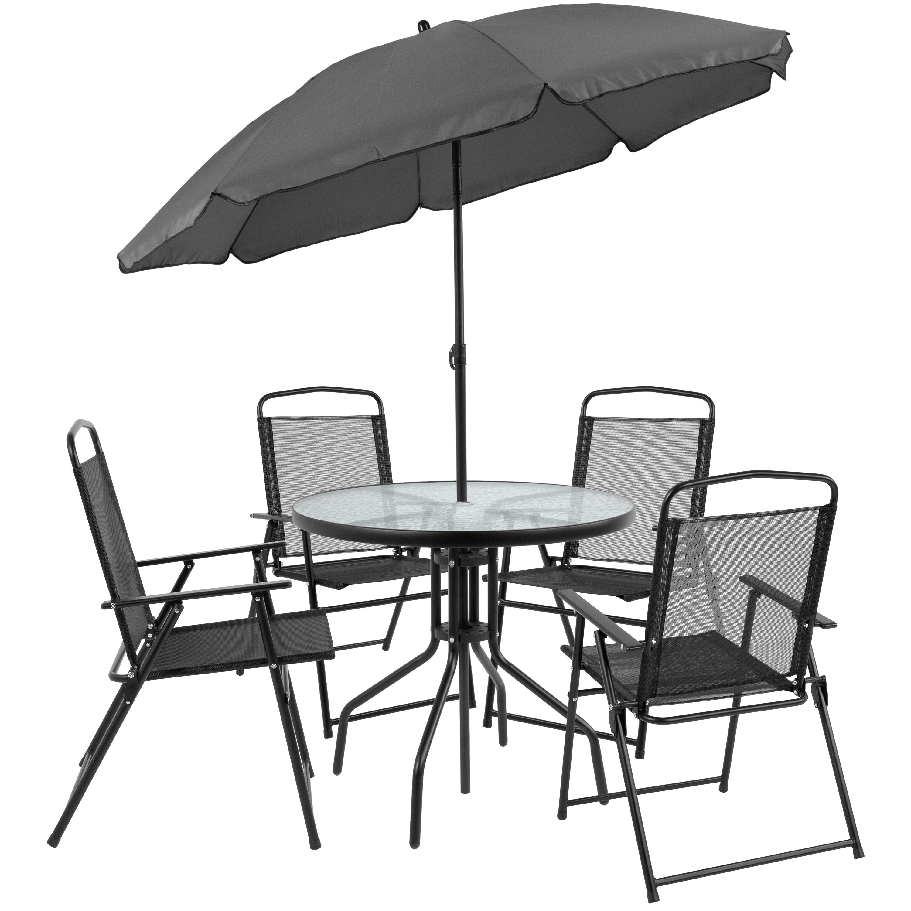 Shop 6 Piece Black Patio Garden Set With Table Umbrella And 4