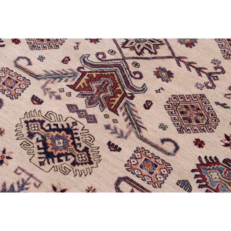 Southwestern Super Kazak Eden Beige/Red Hand Knotted Wool Rug - 12'0'' x 16'0''