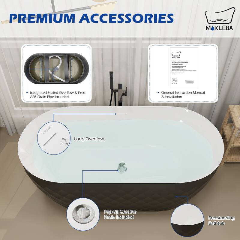 59 in. x 28 in. Acrylic Flat Bottom Non-Whirlpool Soaking Bathtub in Black