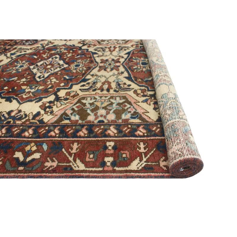 Fine Vintage Distressed Jumaane Gold/Burgundy Rug - 4'9" x 6'4"