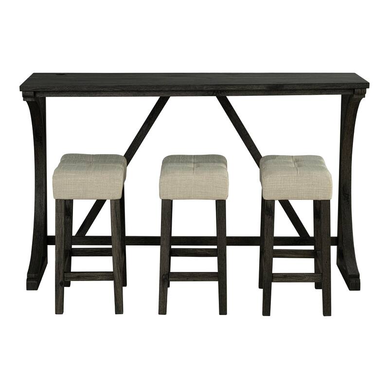 Furniture of America Setas 4-Piece Brown Wood Counter Height Dining Table Set with USB Ports and Tufted Seat