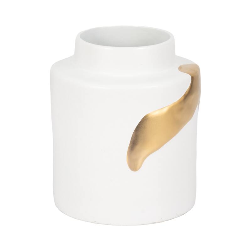 Sagebrook Home Procida White Porcelain Vase with Gold Abstract, Pretty Piece of Decor