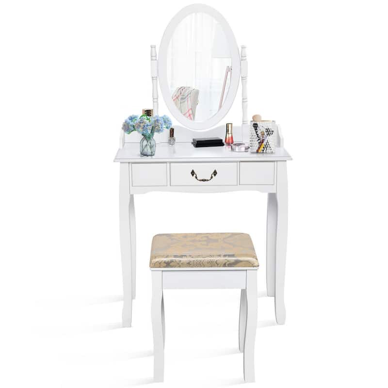 Costway Vanity Table Jewelry Makeup Desk Bench Dresser Stool