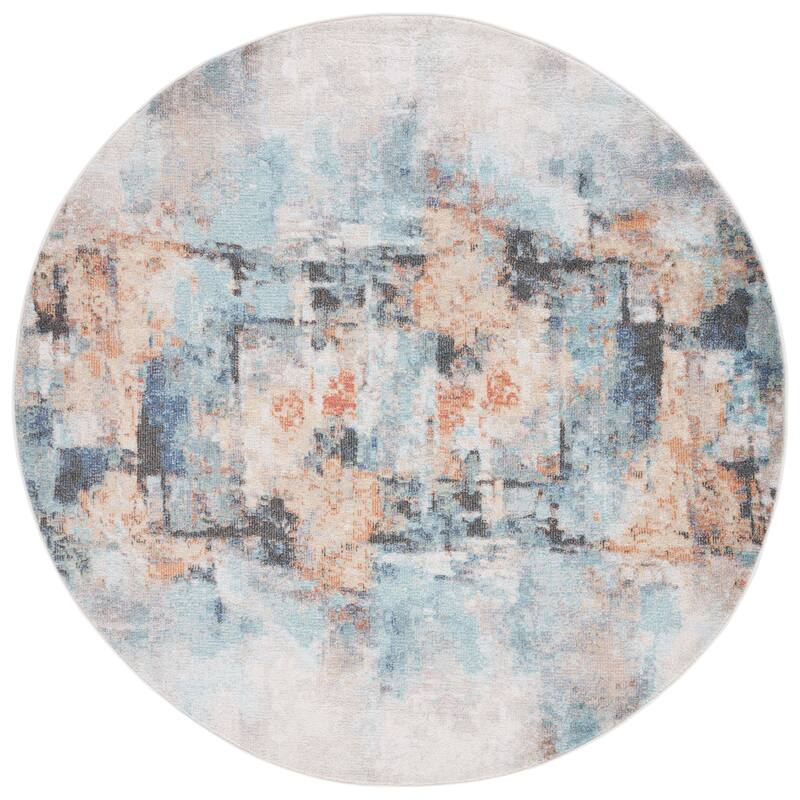 SAFAVIEH Phoenix Hermina Modern Abstract Rug - 6'7" Round - Aqua/Gold Rust
