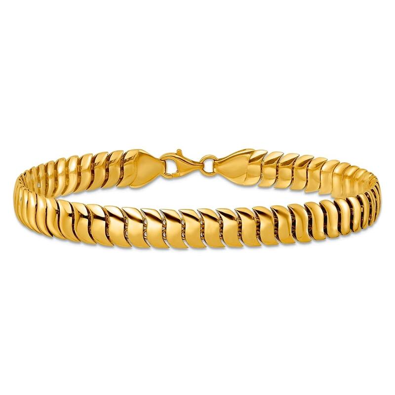 Curata 10k Yellow Gold 7.5" 7mm Polished Curved Herringbone Wide Bracelet