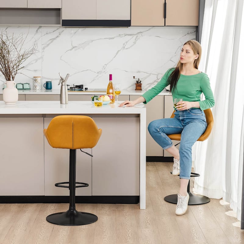 Glitzhome Set of 3 Mid-Century Modern Adjustable Swivel Bar Stools - Set of 3