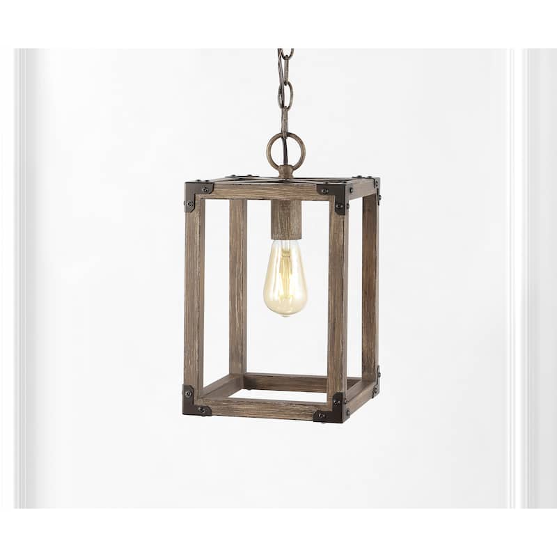 Turing 8.13" Adjustable Iron Rustic Farmhouse LED Pendant, Brown by JONATHAN Y