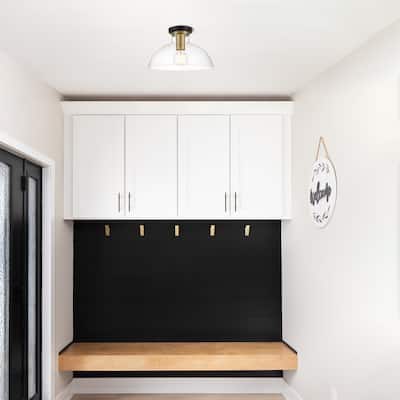 Nova 14 in. 1-Light Matte Black Modern Semi Flush Mount Light