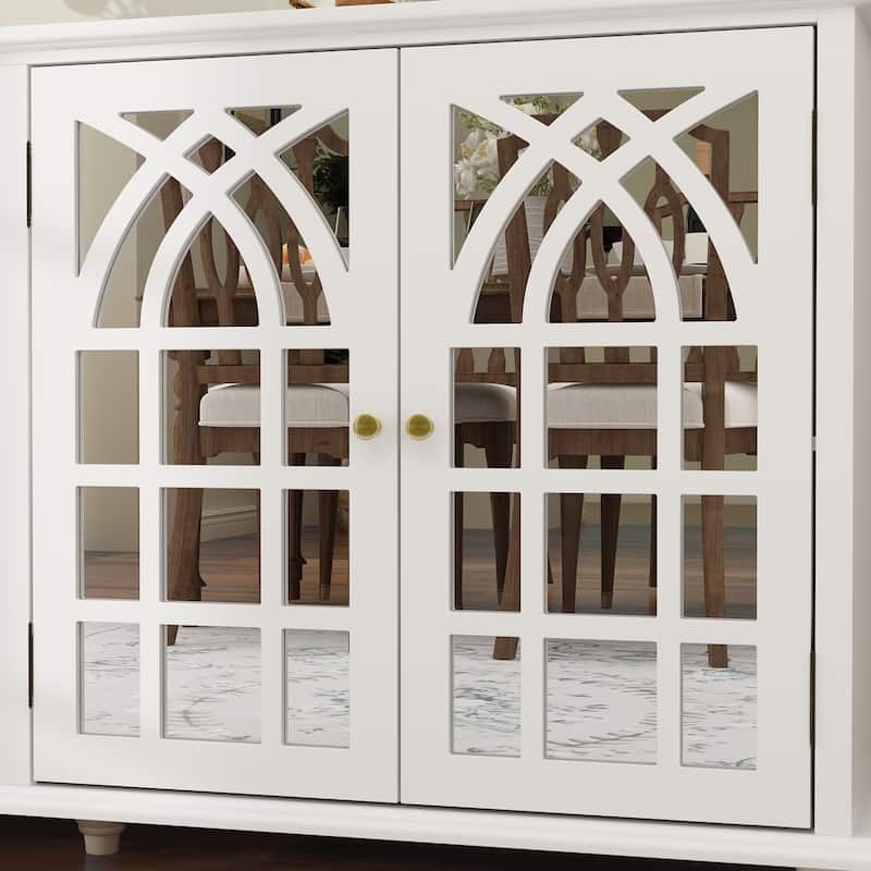 Storage Accent Cabinet Accent Buffet Cabinet Mirror Doors Organizers - 63"Wx31.5"H