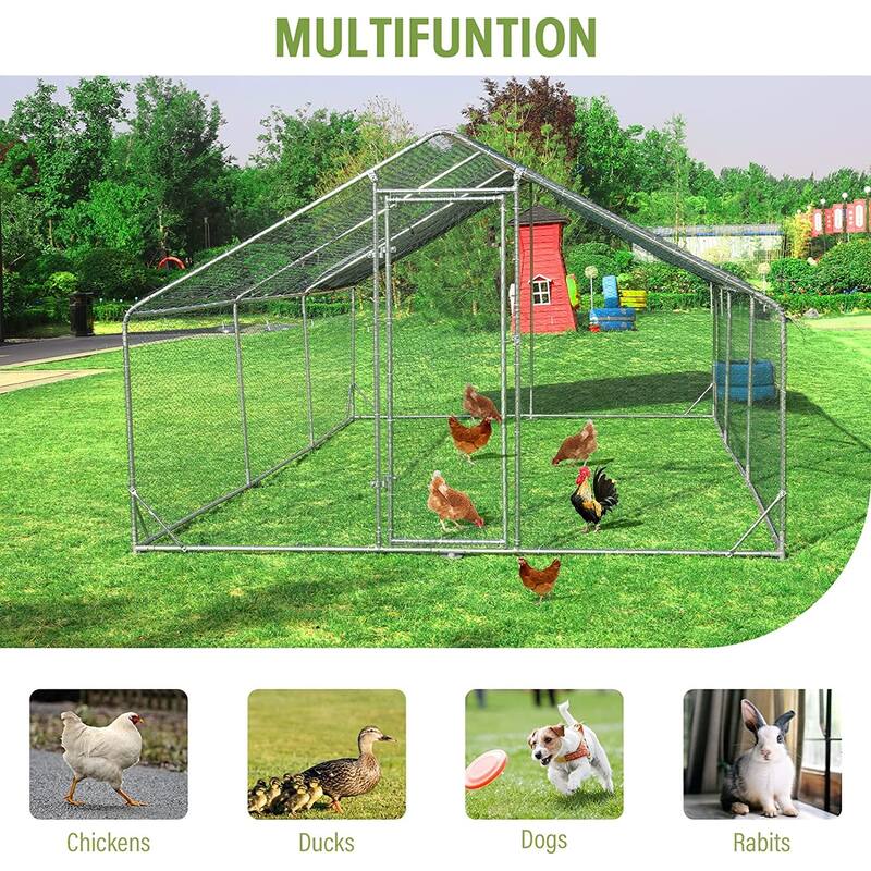 Large Metal Chicken Coop, Outdoor Walk-in Poultry Cage with Waterproof Cover and Secure Lock for Outside,Backyard and Farm