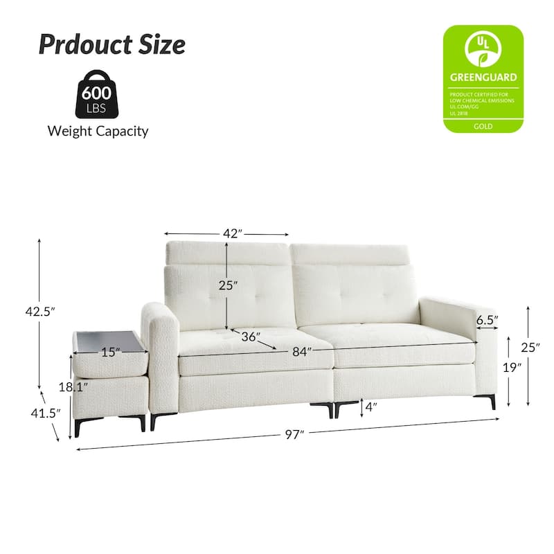 Friedrich Modern Storage Button-tufted Sectional Sofa with Adjustable Seating Depth and Metal Legs by HULALA HOME